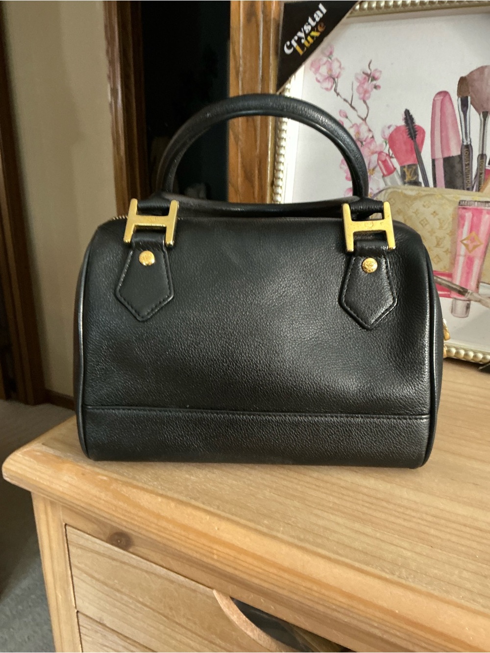 MCM München Black Leather Boston Satchel Gold Hardware - Picture 6 of 14